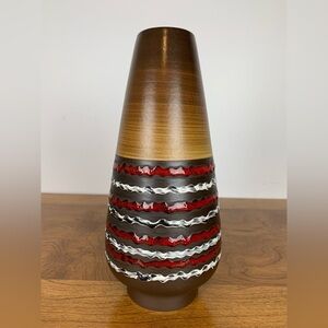 Dümler & Breiden German Vase Brown Red White Waves Vtg Stamped 135 25 Germany